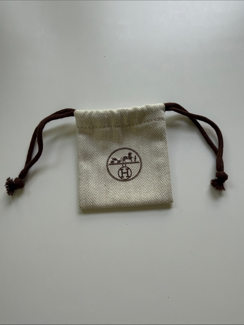 Hermes Small Drawstring Pouch in Beige with Brown Cord
